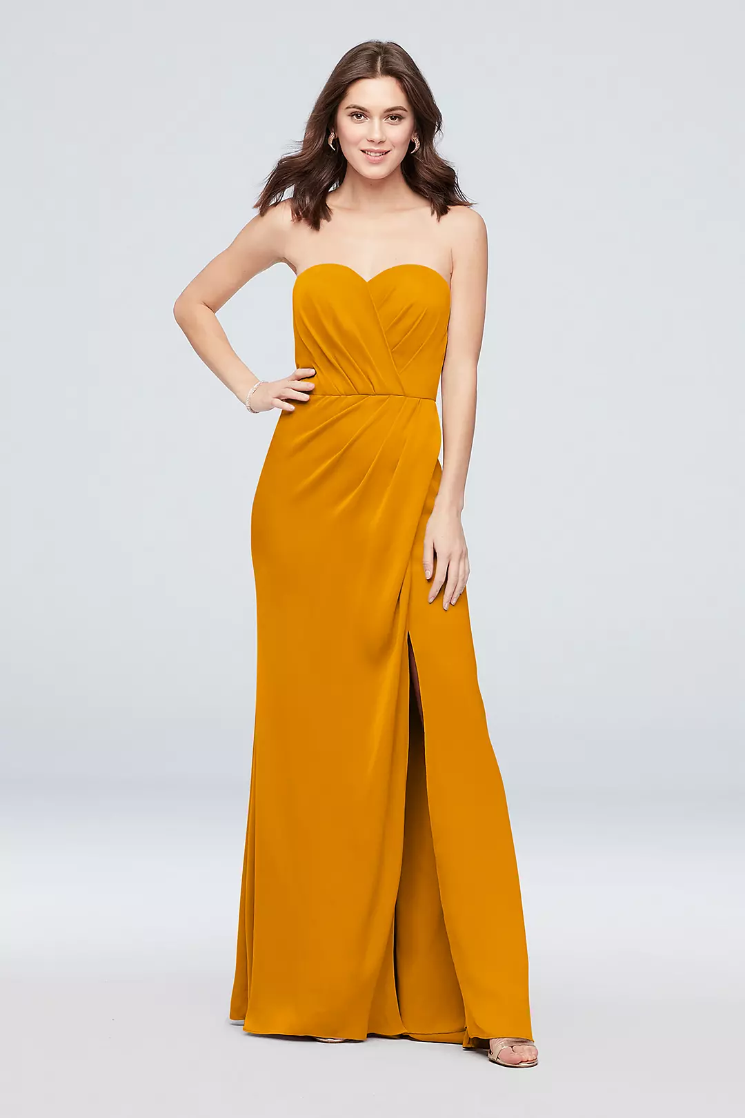 Strapless Crepe-Back Satin Pleat Bridesmaid Dress - Image 170