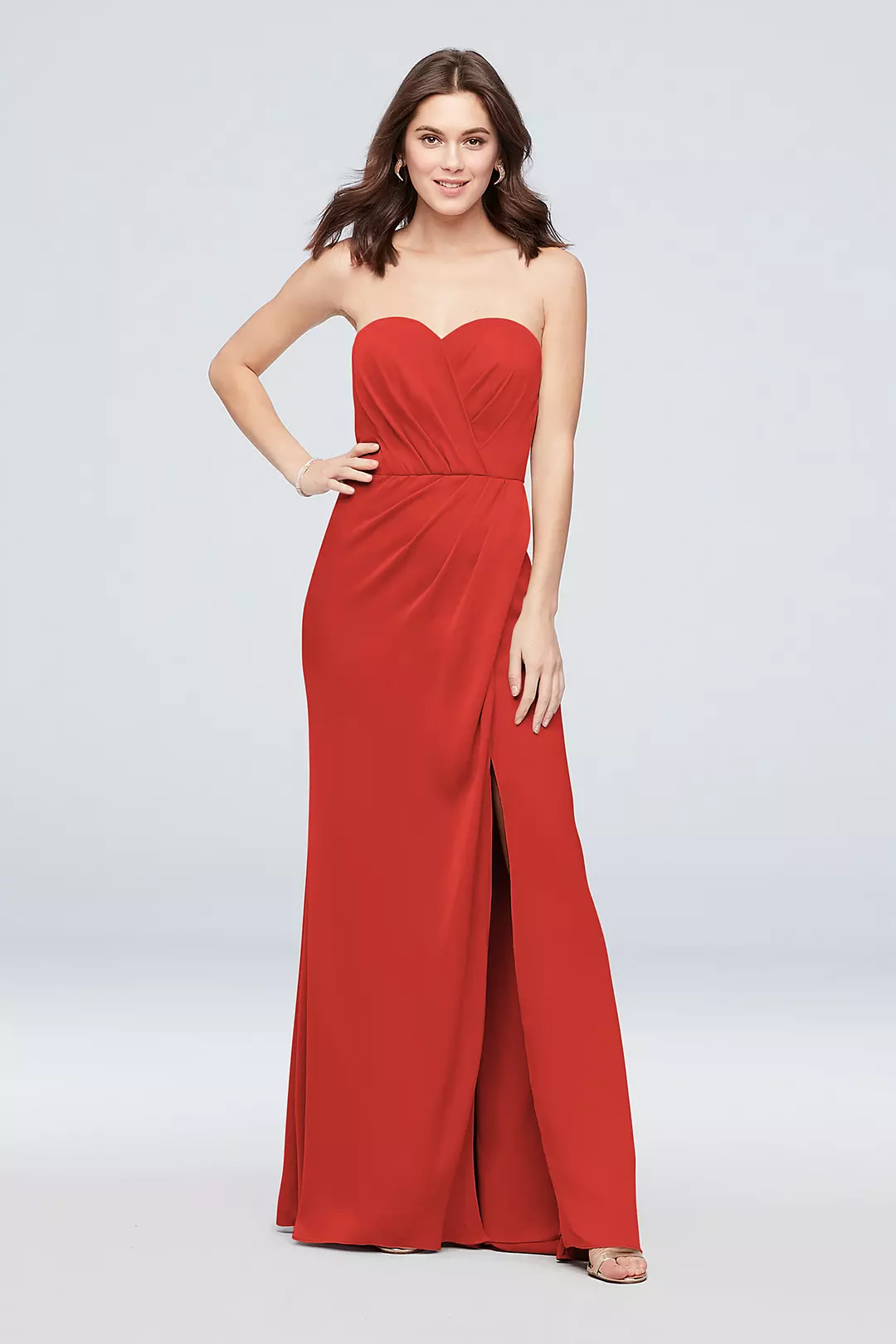 Strapless Crepe-Back Satin Pleat Bridesmaid Dress - Image 175