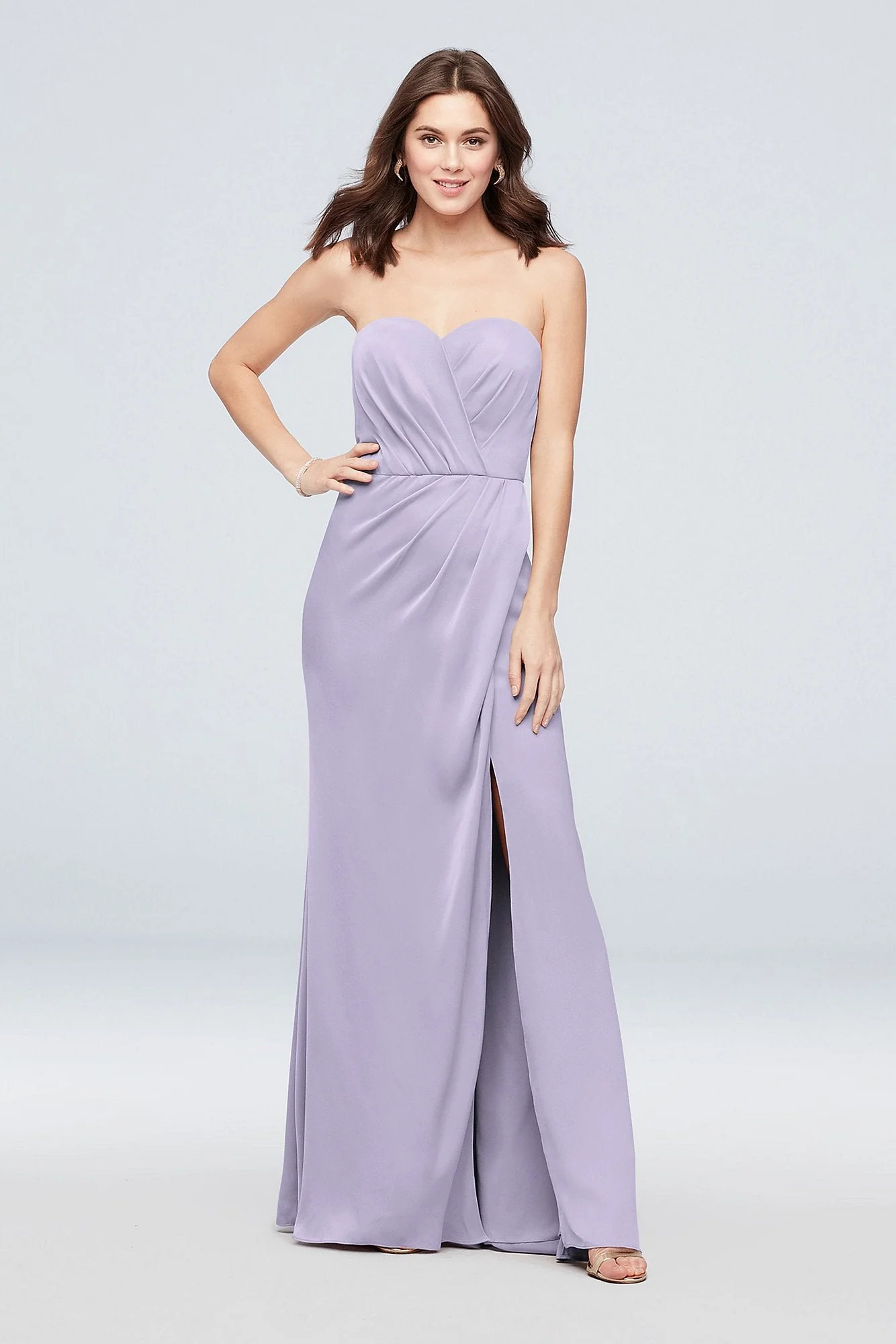 Strapless Crepe-Back Satin Pleat Bridesmaid Dress - Image 19