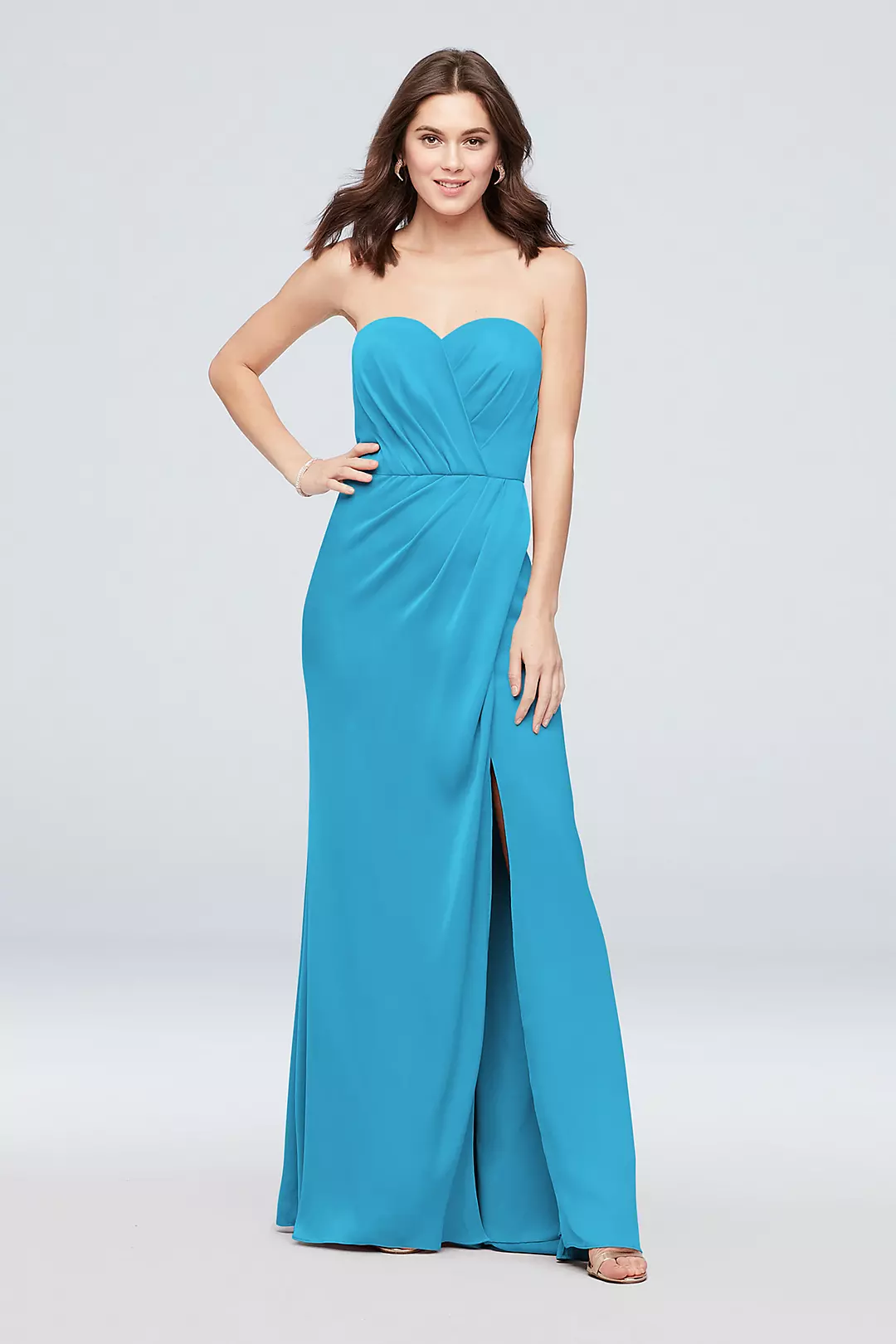 Strapless Crepe-Back Satin Pleat Bridesmaid Dress - Image 21
