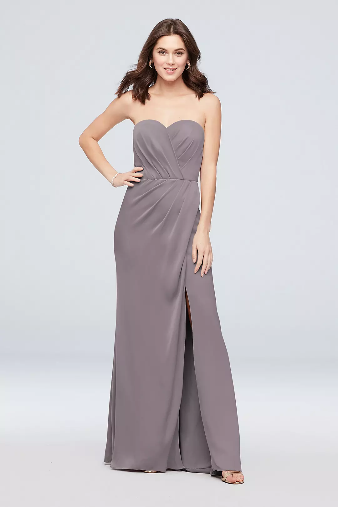 Strapless Crepe-Back Satin Pleat Bridesmaid Dress - Image 30
