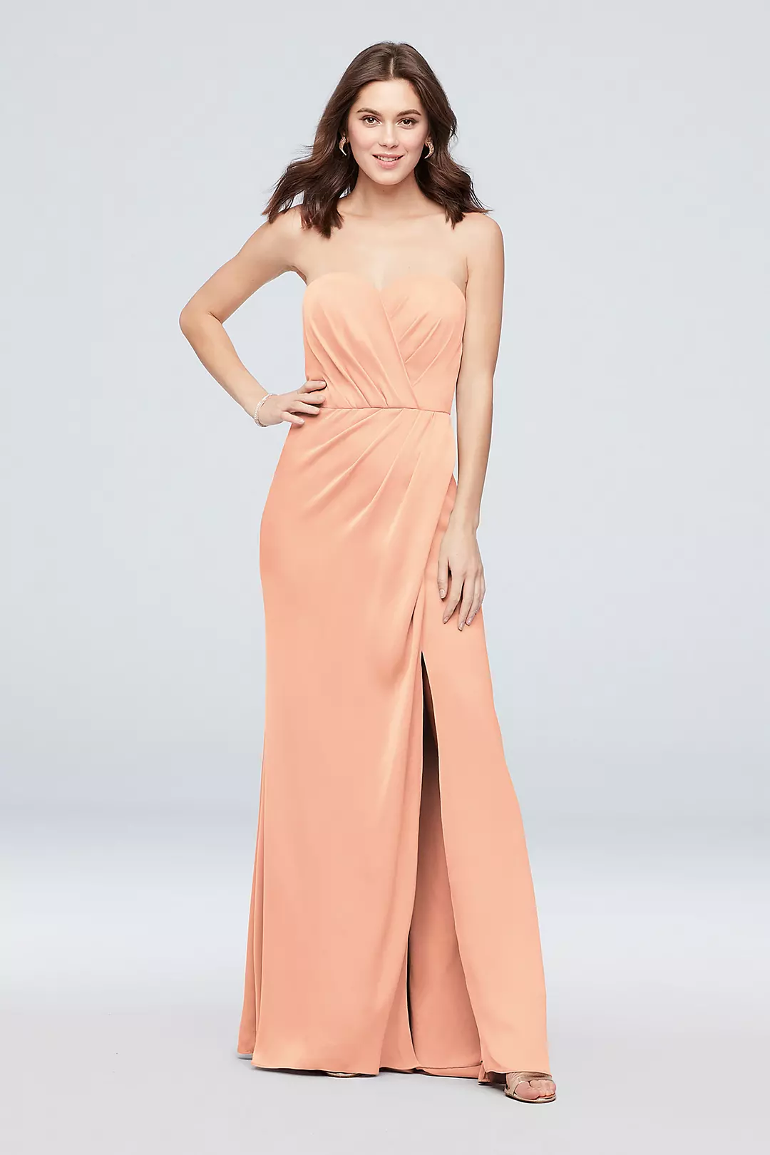 Strapless Crepe-Back Satin Pleat Bridesmaid Dress - Image 36