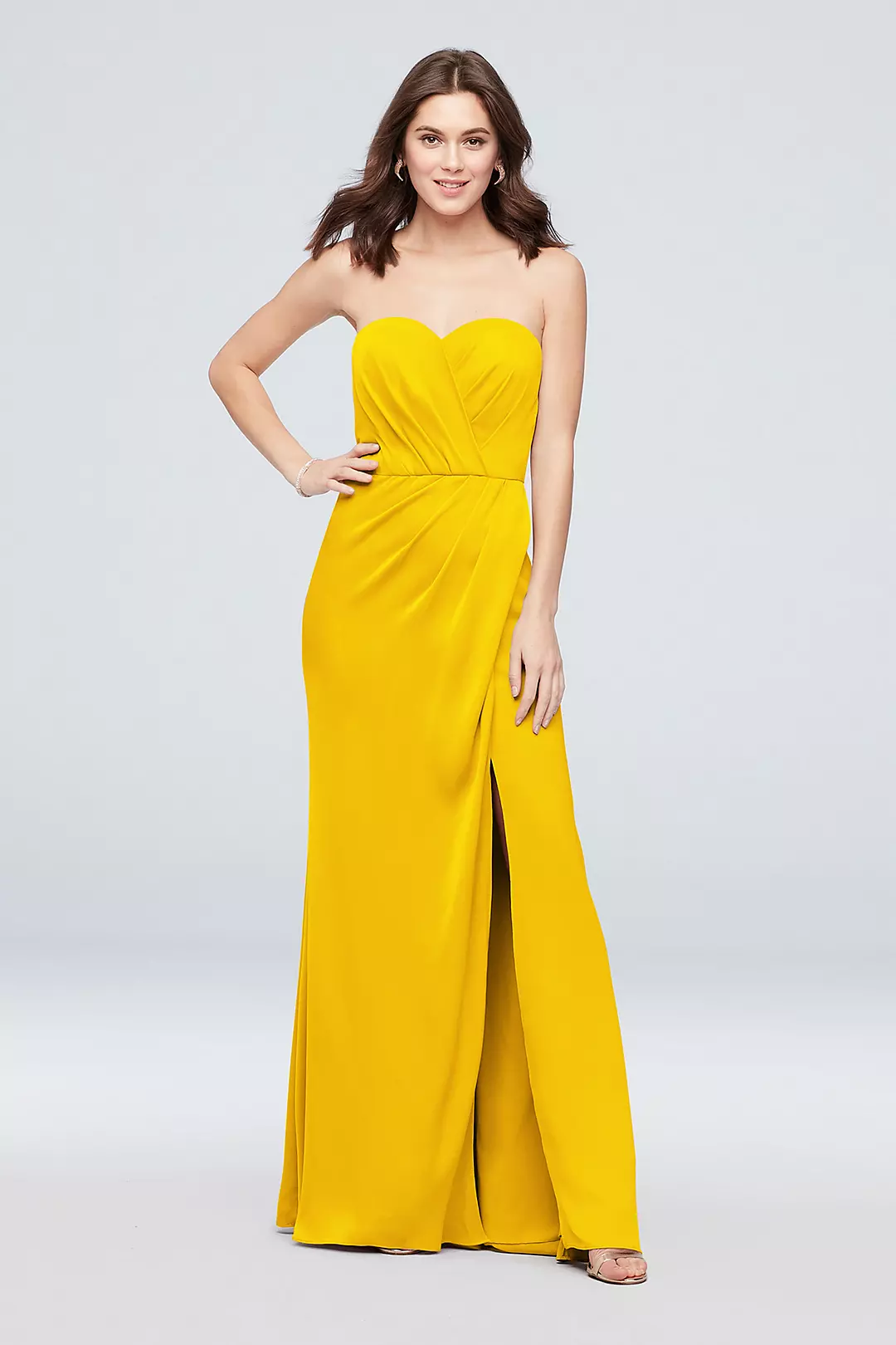 Strapless Crepe-Back Satin Pleat Bridesmaid Dress - Image 39
