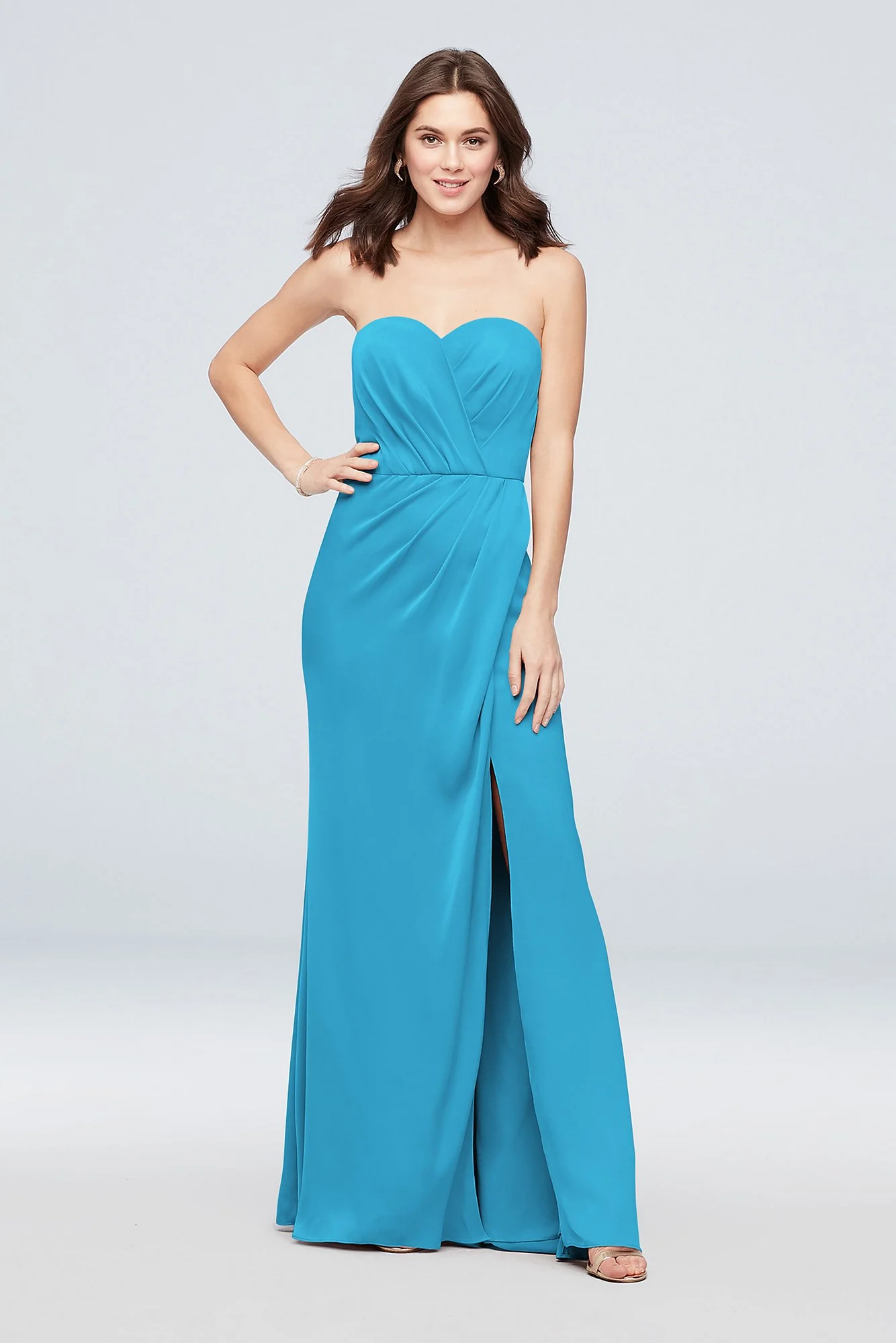 Strapless Crepe-Back Satin Pleat Bridesmaid Dress - Image 4