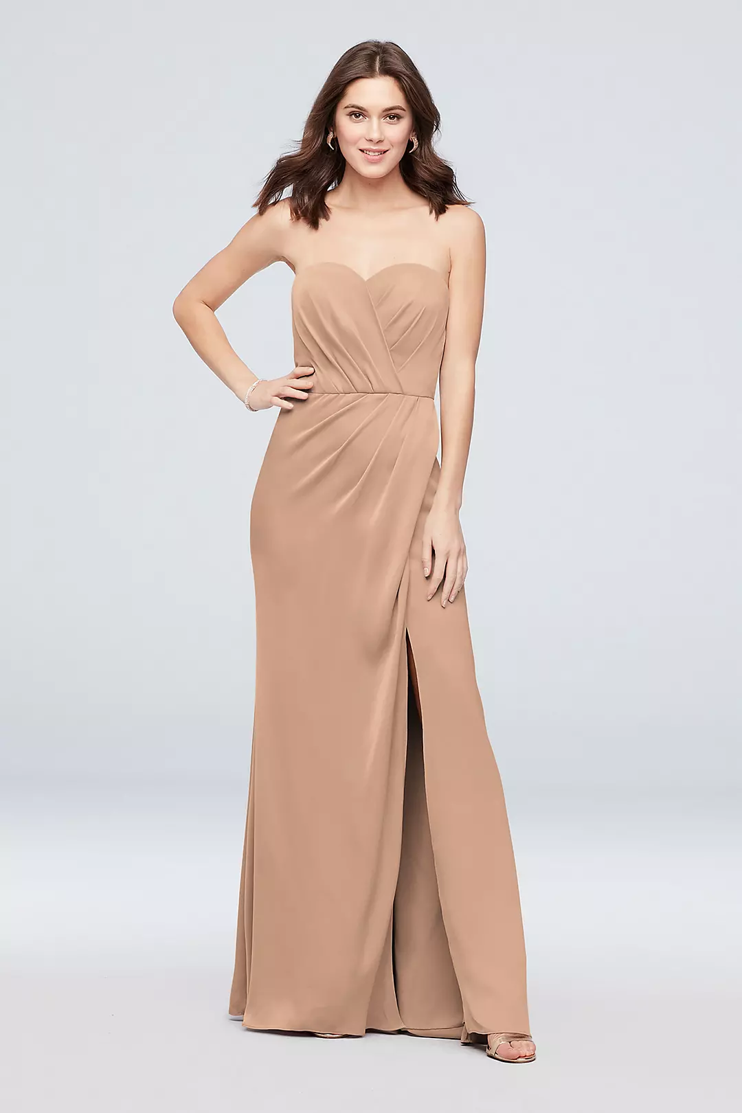 Strapless Crepe-Back Satin Pleat Bridesmaid Dress - Image 41