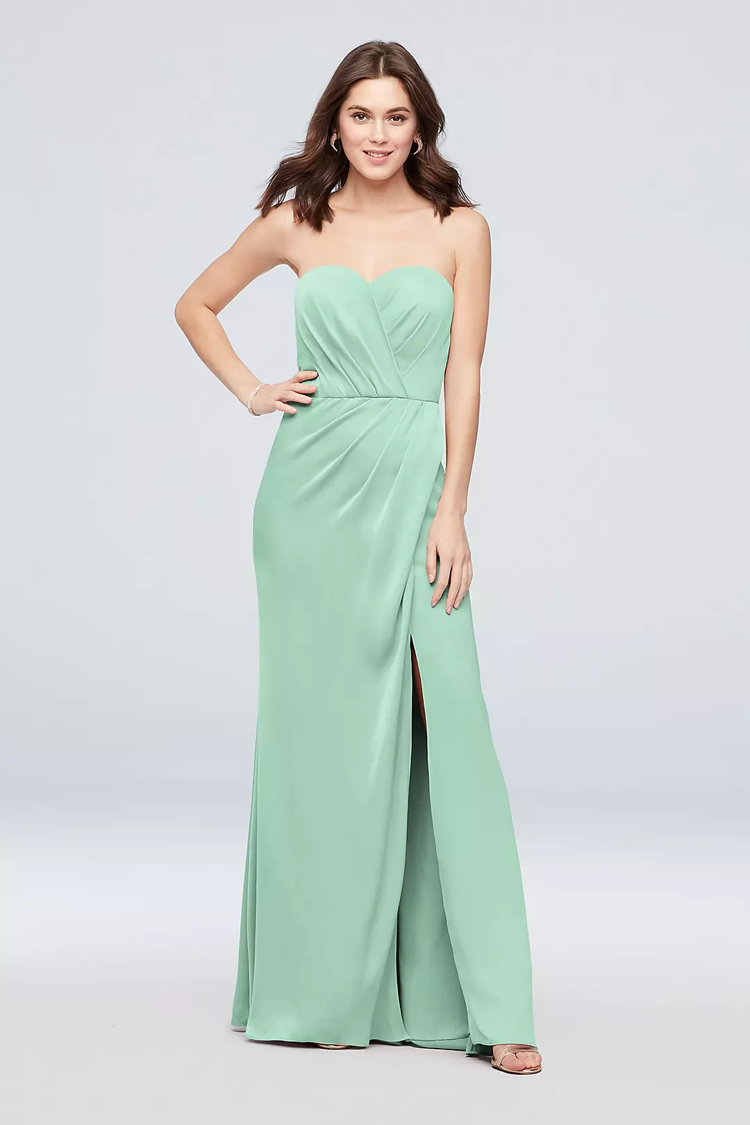 Strapless Crepe-Back Satin Pleat Bridesmaid Dress - Image 45