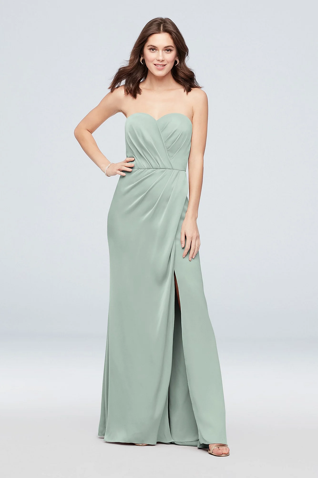 Strapless Crepe-Back Satin Pleat Bridesmaid Dress - Image 52