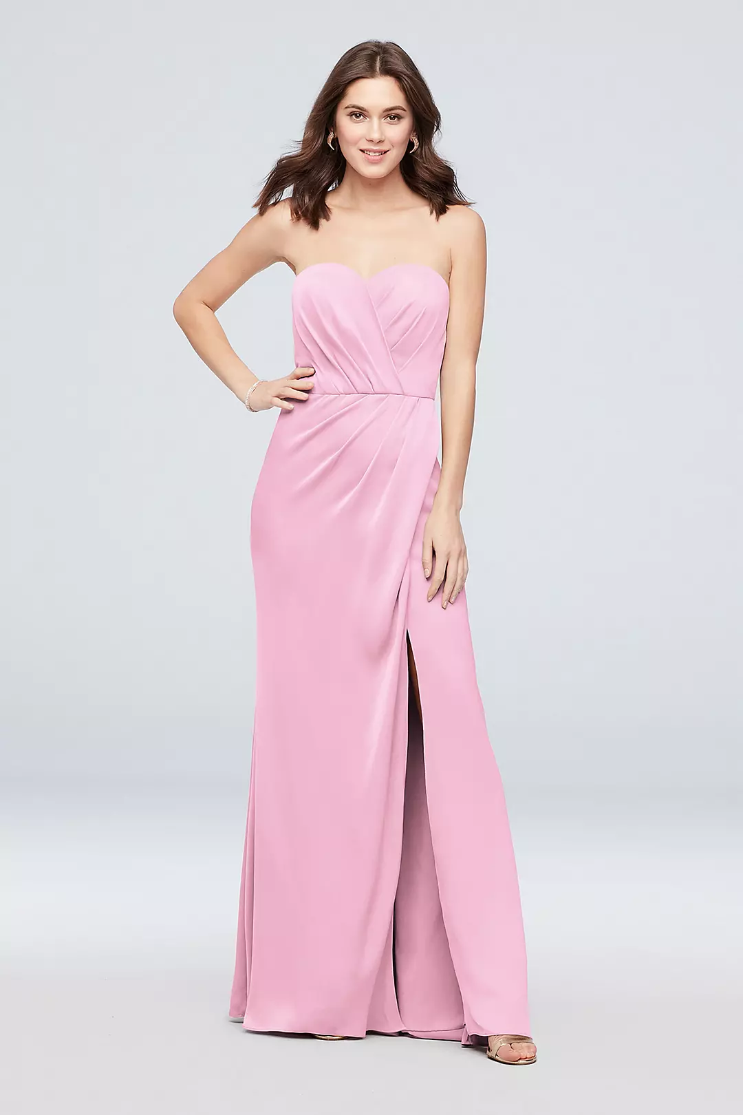 Strapless Crepe-Back Satin Pleat Bridesmaid Dress - Image 68