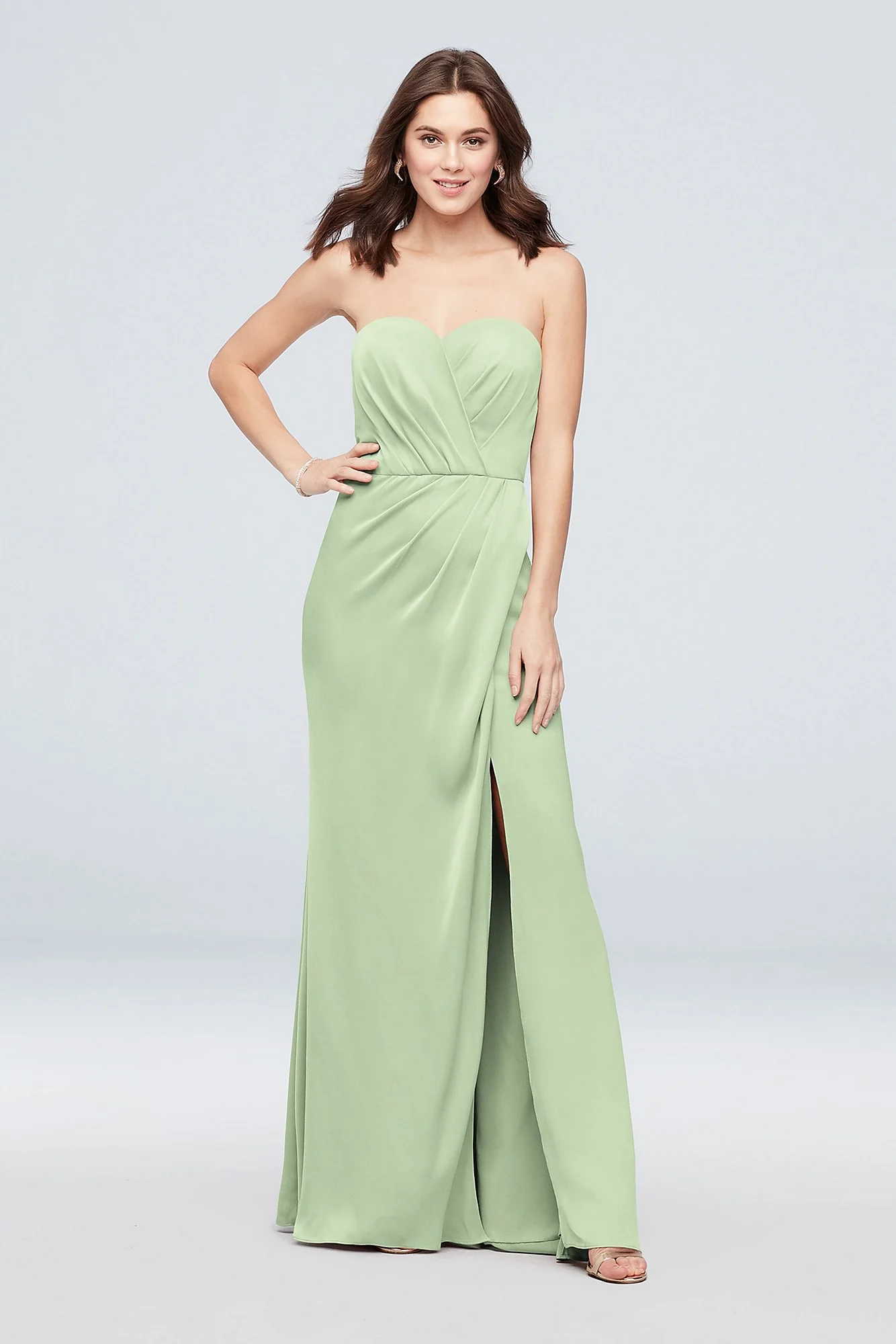 Strapless Crepe-Back Satin Pleat Bridesmaid Dress - Image 7