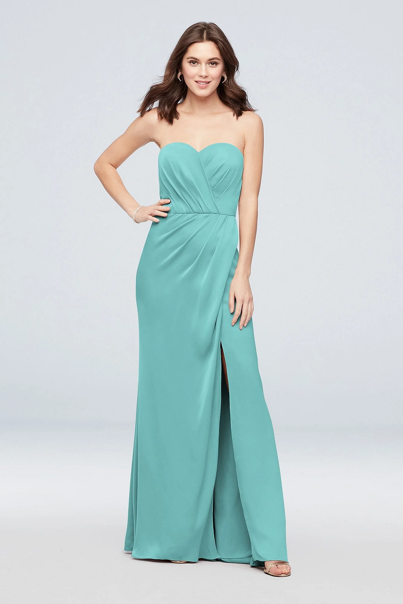 Strapless Crepe-Back Satin Pleat Bridesmaid Dress - Image 70