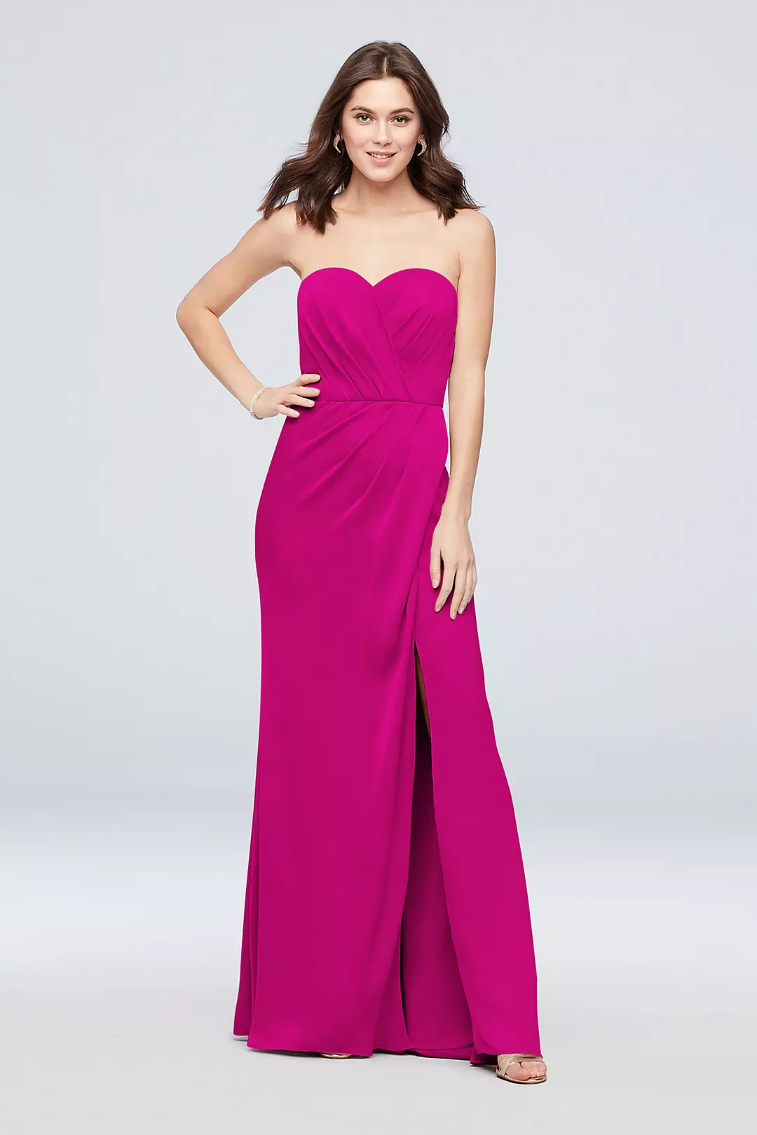 Strapless Crepe-Back Satin Pleat Bridesmaid Dress - Image 71