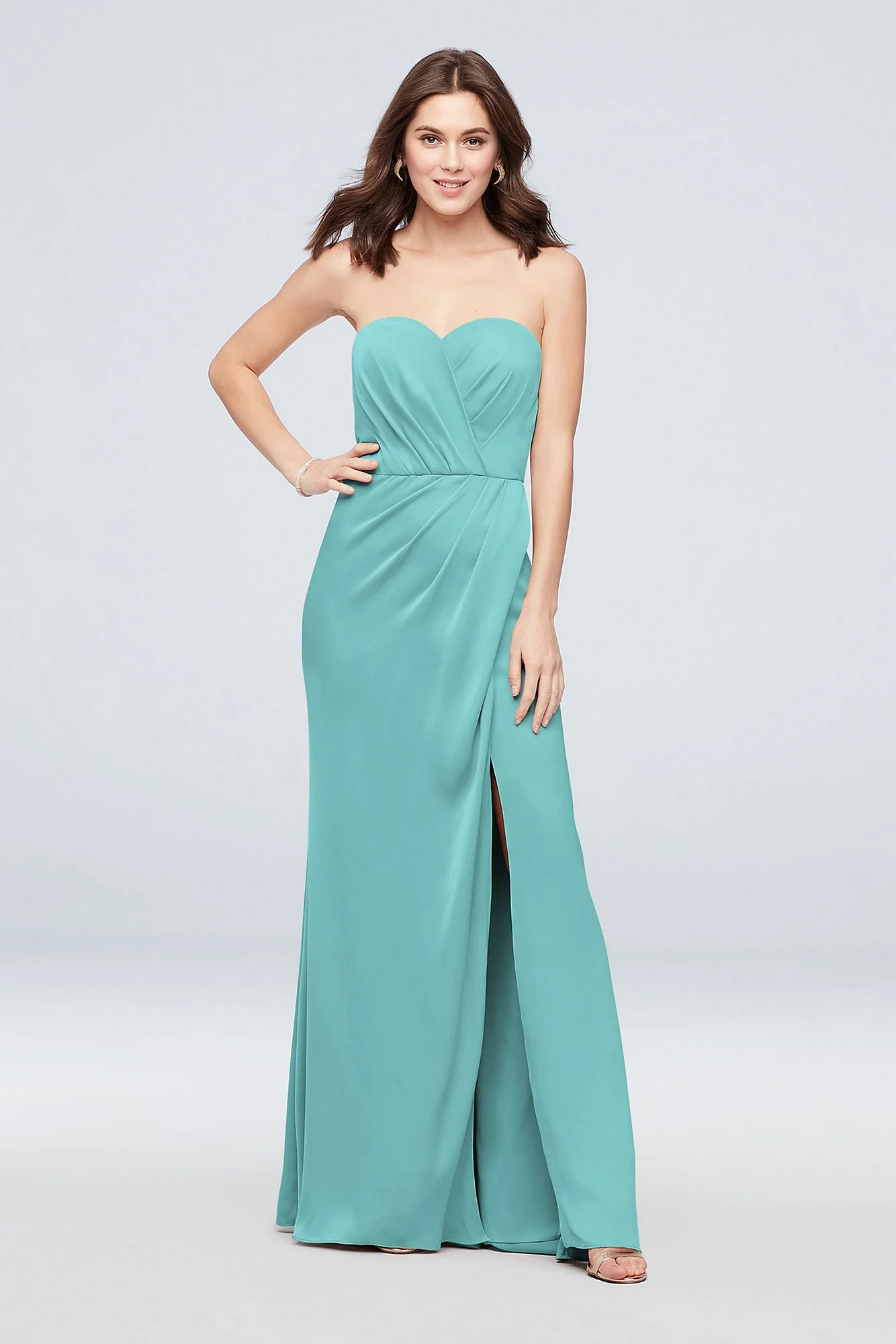 Strapless Crepe-Back Satin Pleat Bridesmaid Dress - Image 76