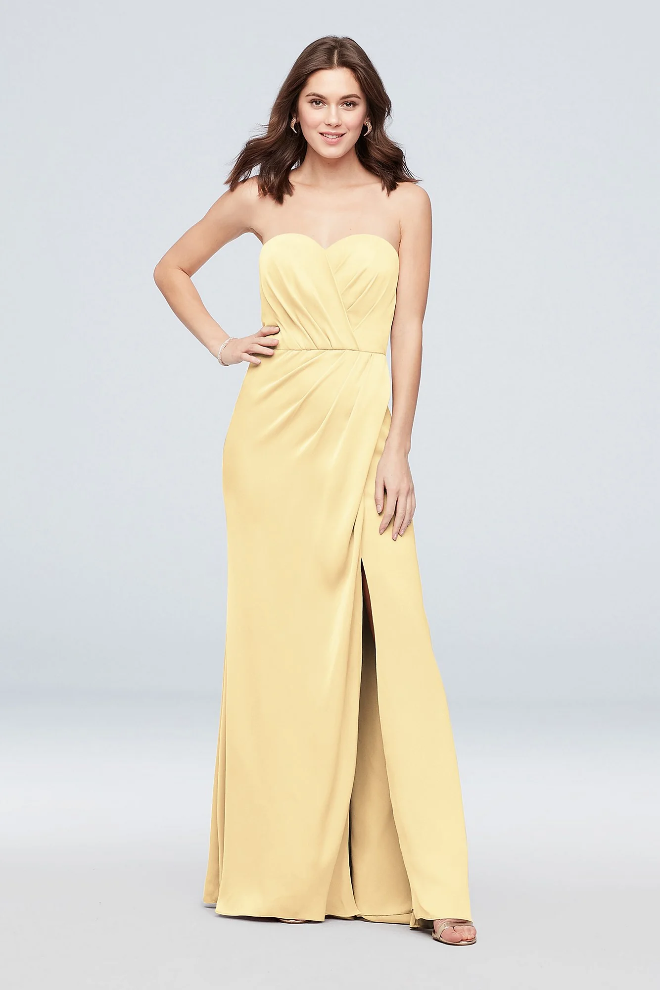 Strapless Crepe-Back Satin Pleat Bridesmaid Dress - Image 78