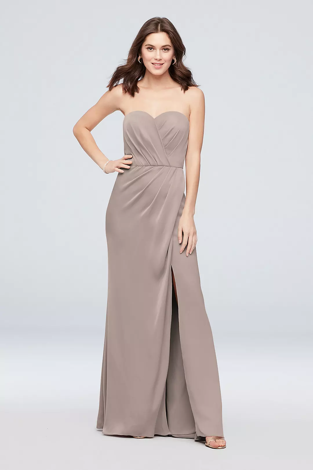 Strapless Crepe-Back Satin Pleat Bridesmaid Dress - Image 80