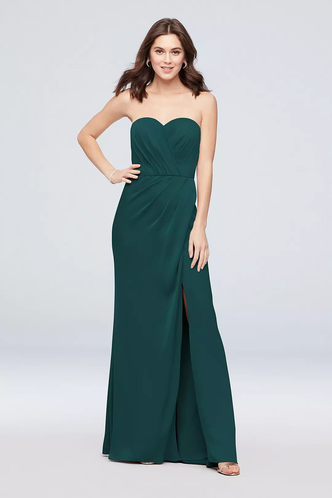 Strapless Crepe-Back Satin Pleat Bridesmaid Dress - Image 86
