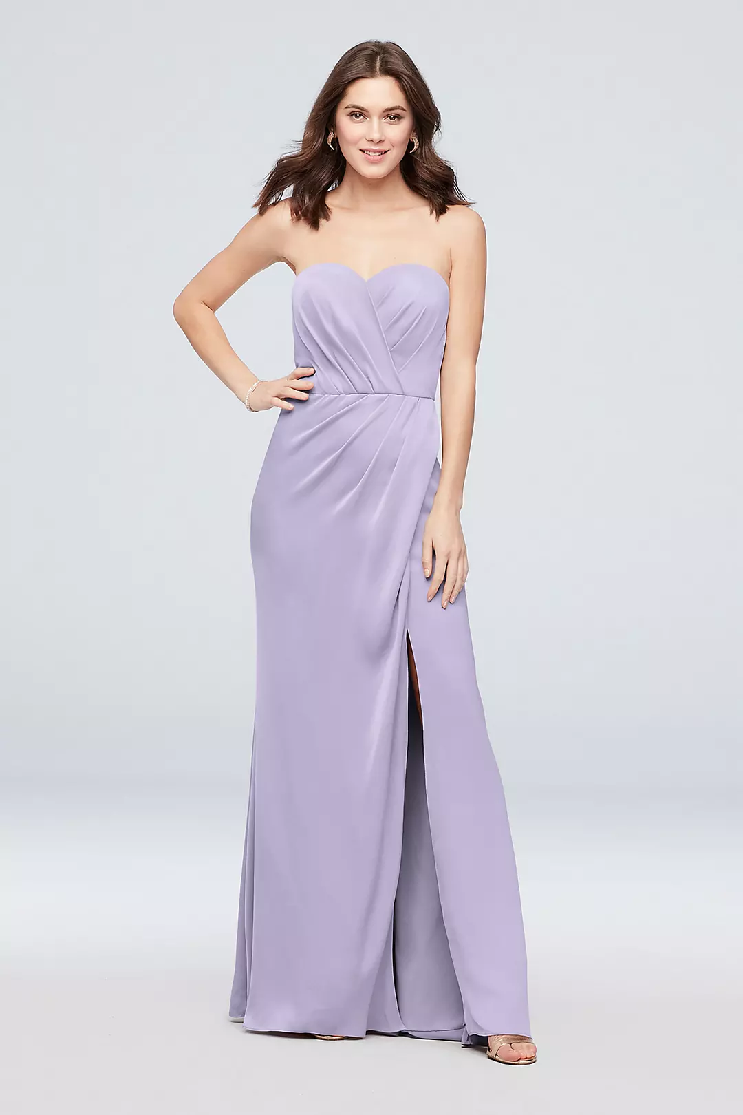 Strapless Crepe-Back Satin Pleat Bridesmaid Dress - Image 91