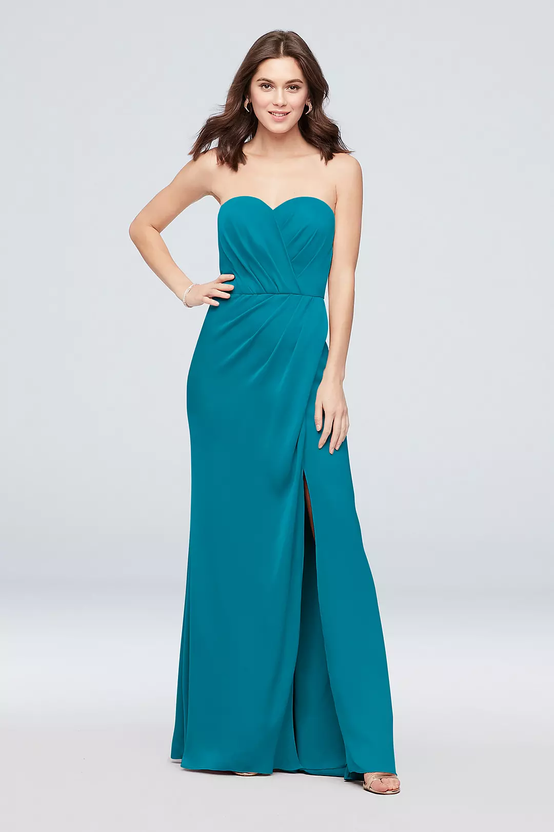 Strapless Crepe-Back Satin Pleat Bridesmaid Dress - Image 92