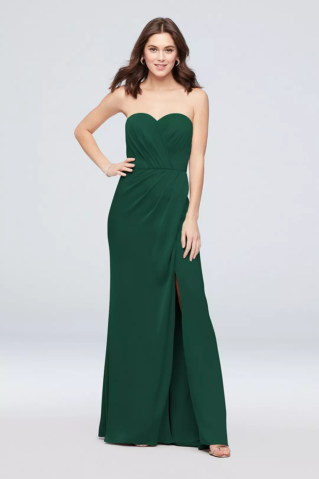 Strapless Crepe-Back Satin Pleat Bridesmaid Dress - Image 97