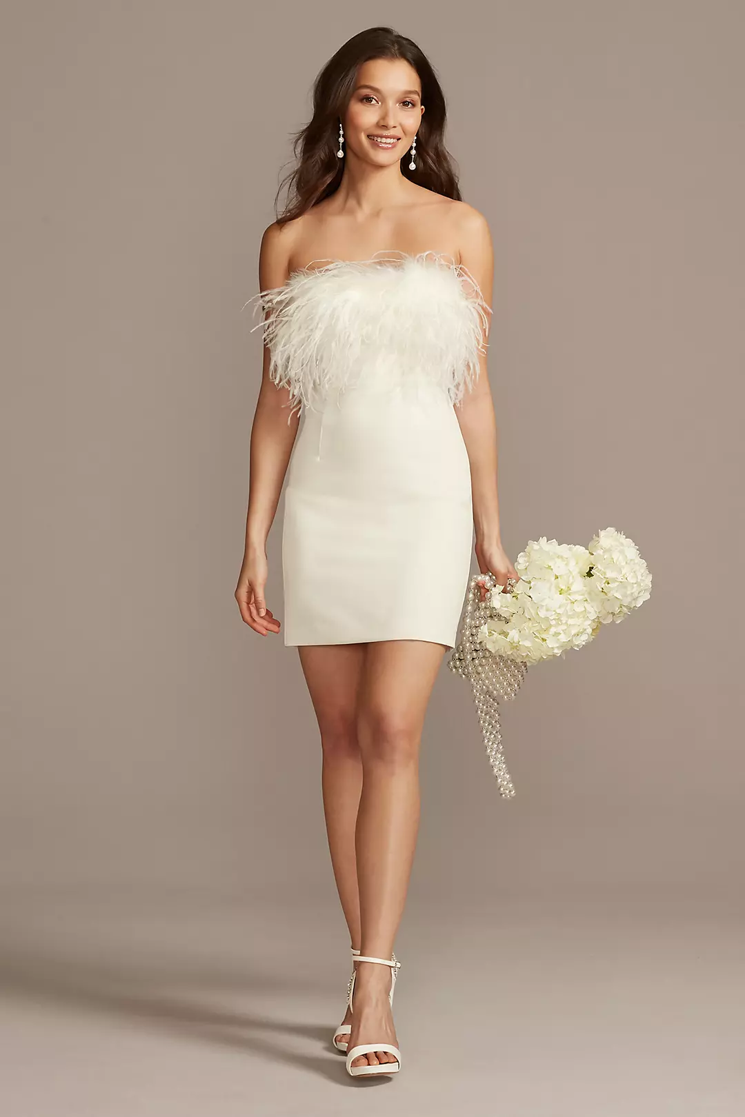 Strapless Crepe Feather Trim Mini Dress - Image 2