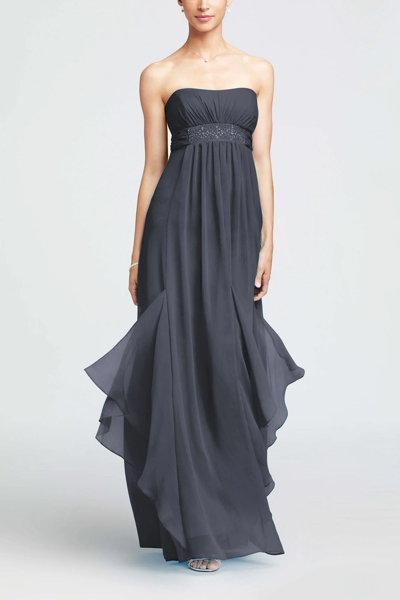 Strapless Crinkle Chiffon Dress with Godets - Image 2