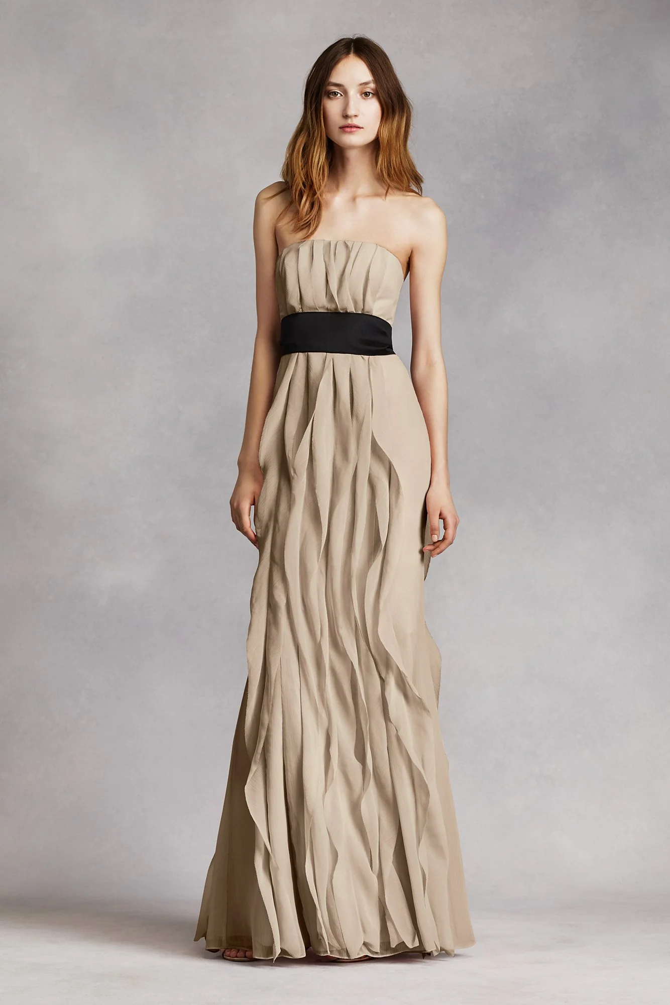 Strapless Crinkle Chiffon Dress with Mikado Sash - Image 2