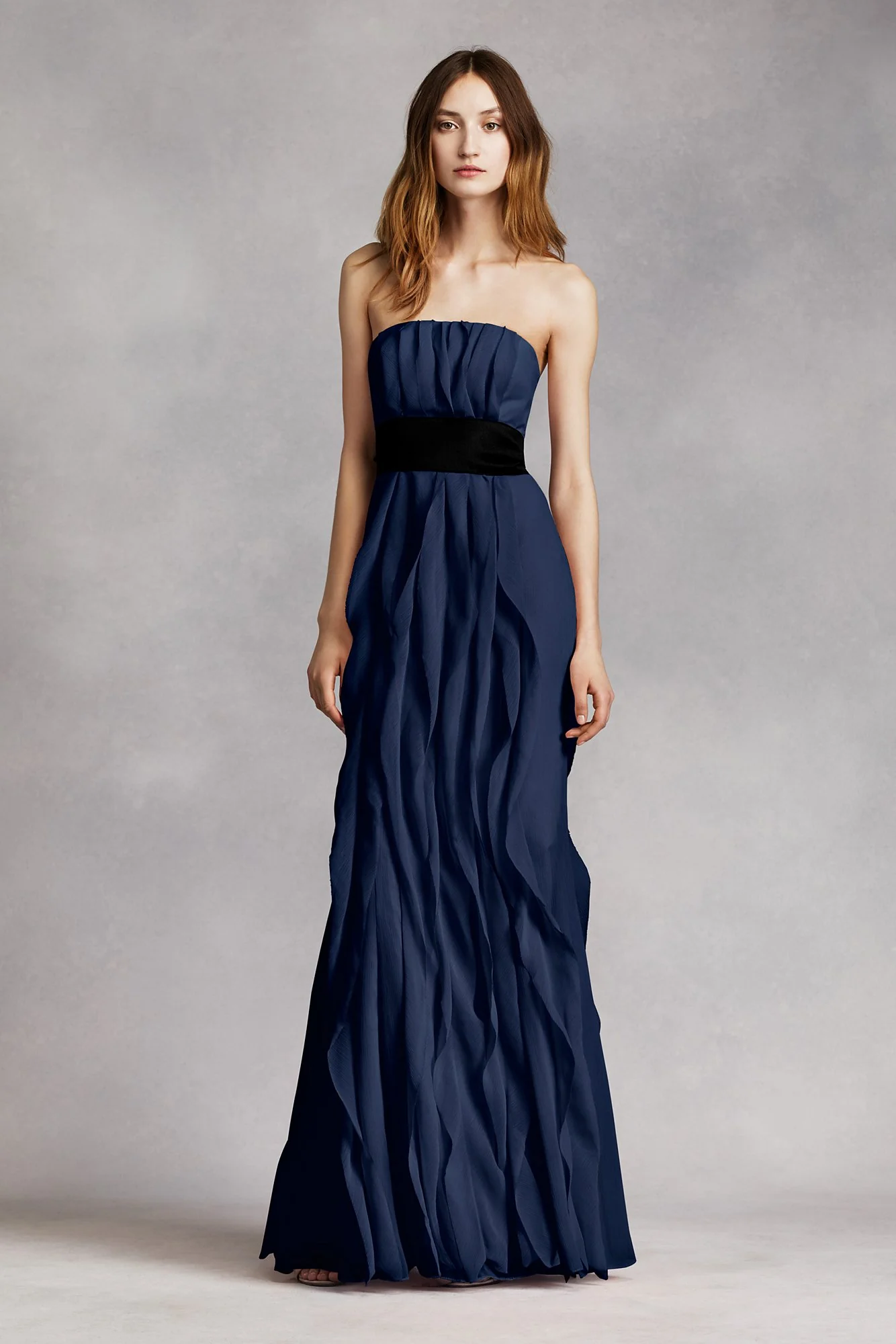 Strapless Crinkle Chiffon Dress with Mikado Sash - Image 36