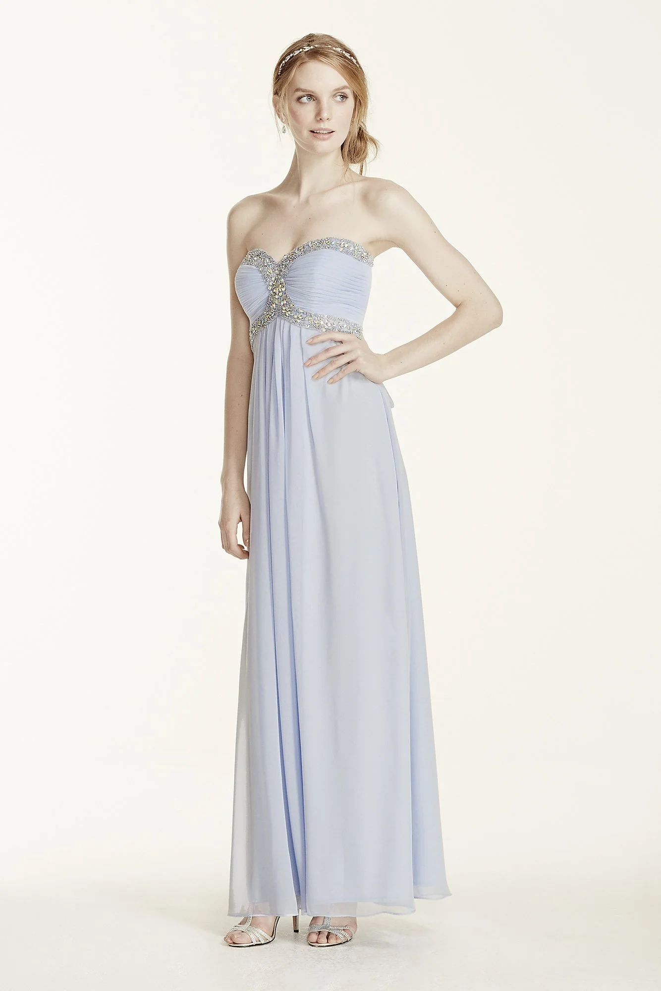Strapless Crystal Beaded Bodice Tie Back Dress - Image 2