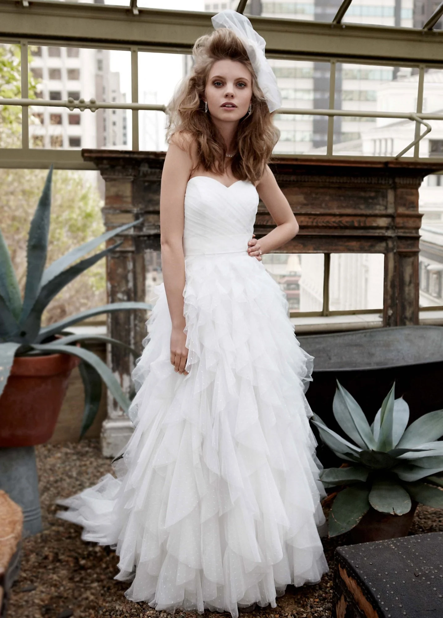 Strapless Dot Tulle Ball Gown with Ruffle Skirt - Image 2