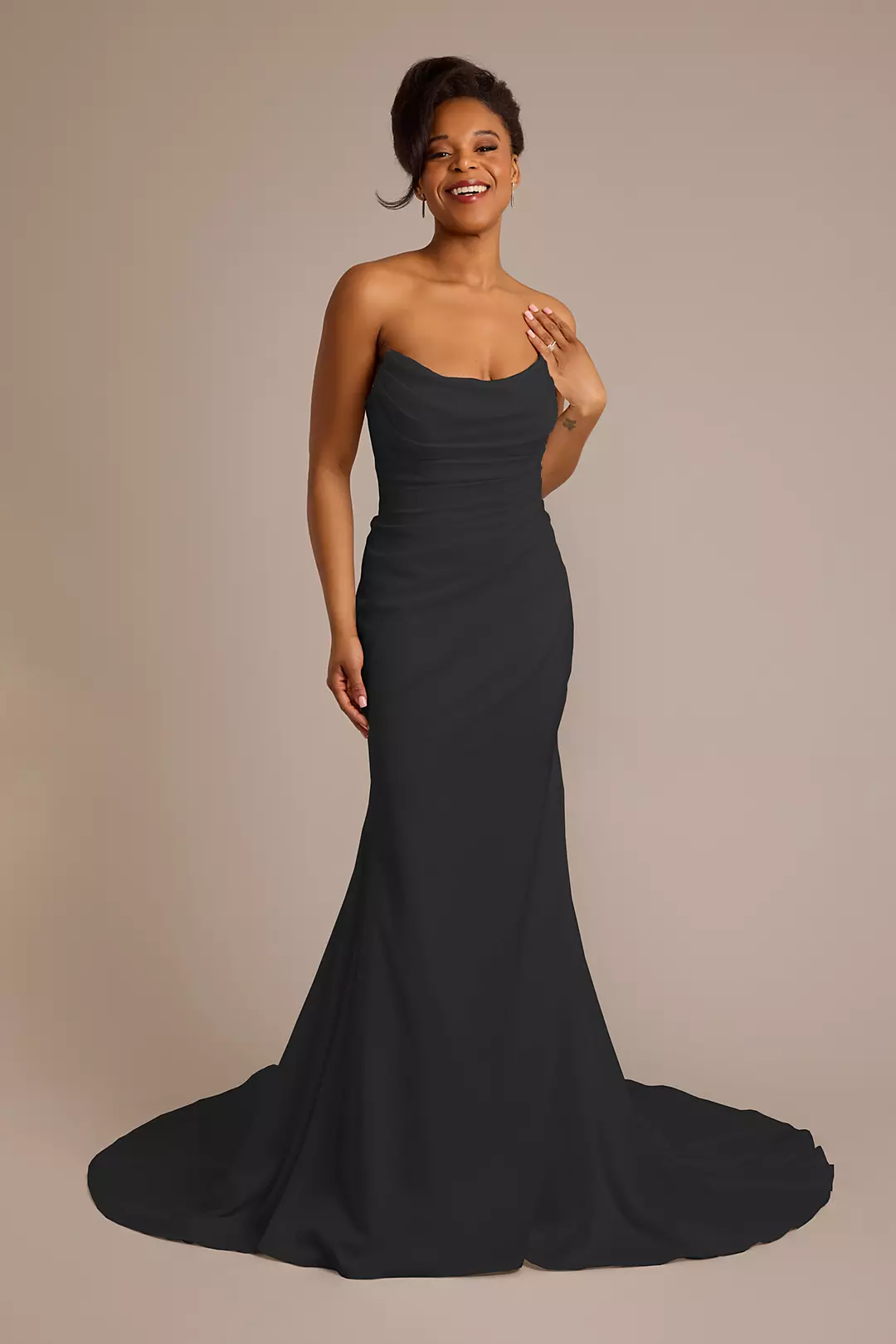 Strapless Draped Satin Mermaid Wedding Dress - Image 9