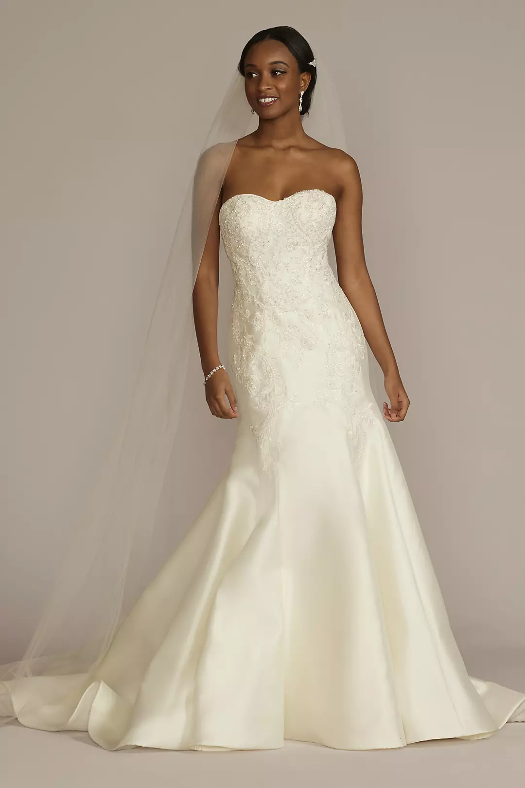Strapless Drop Waist Lace and Mikado Wedding Dress - Image 2