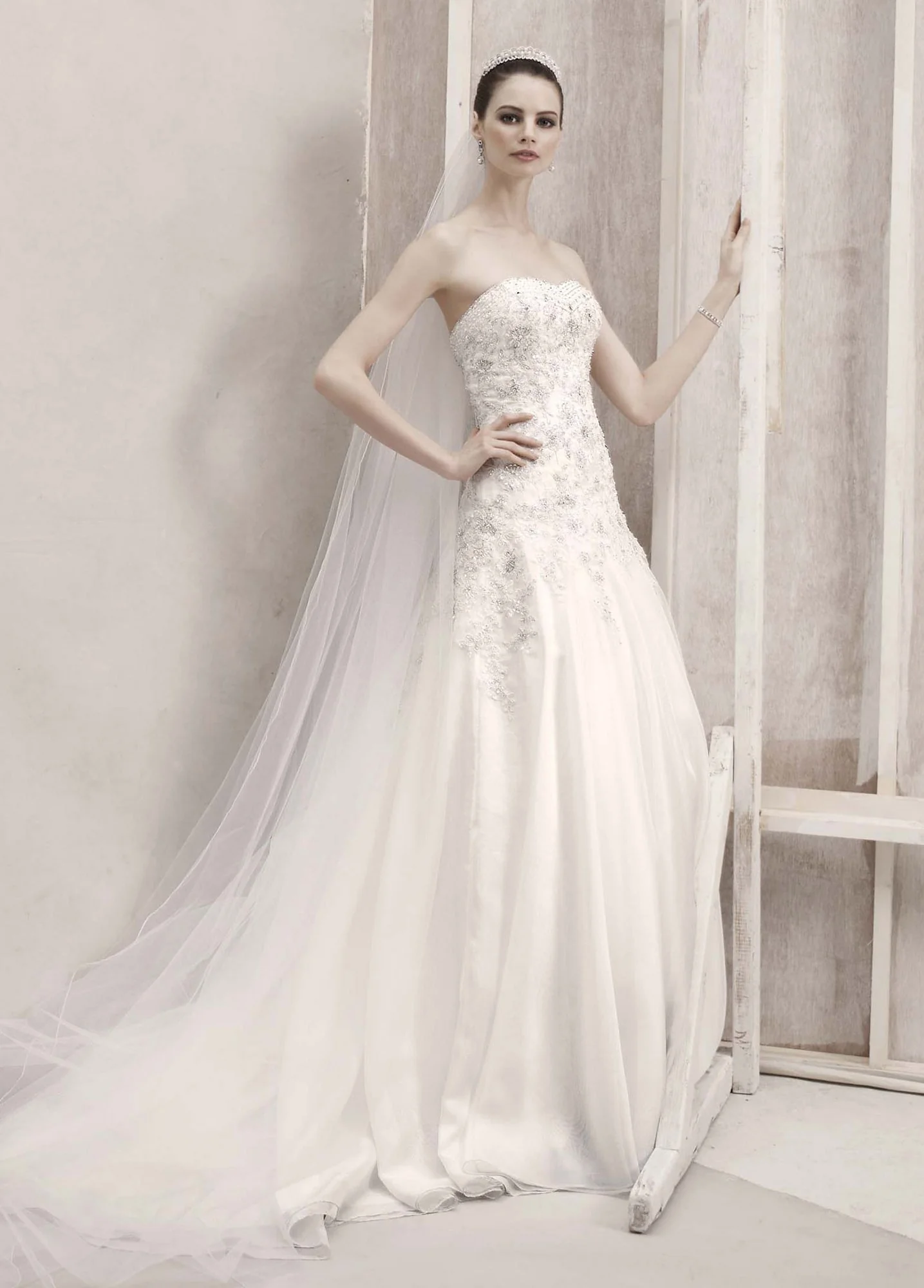 Strapless Drop Waist Organza A-Line Gown - Image 2