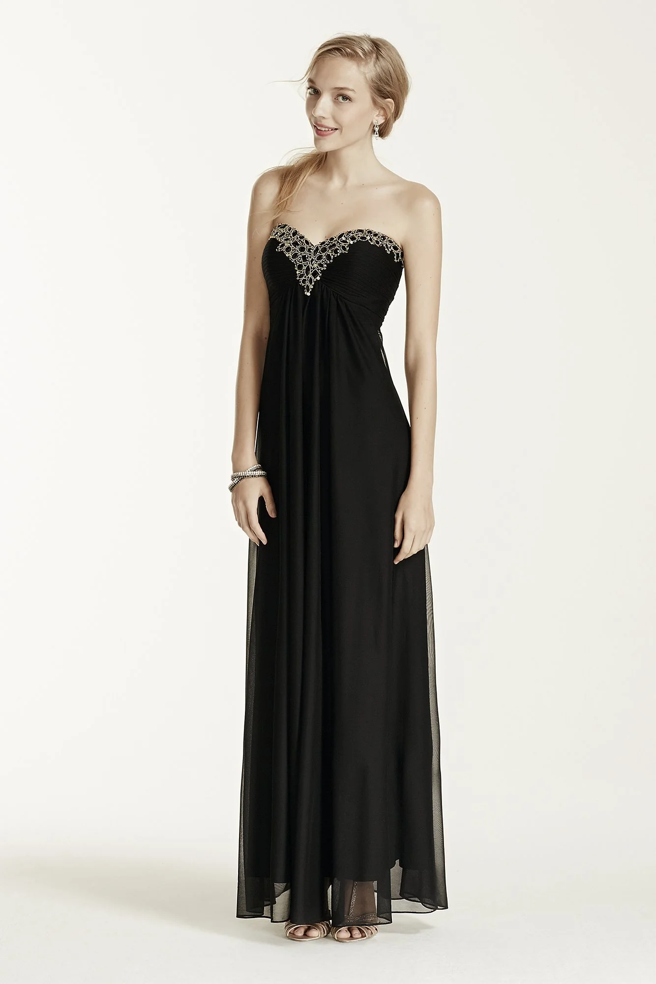 Strapless Empire Waist Dress with Beaded Bodice