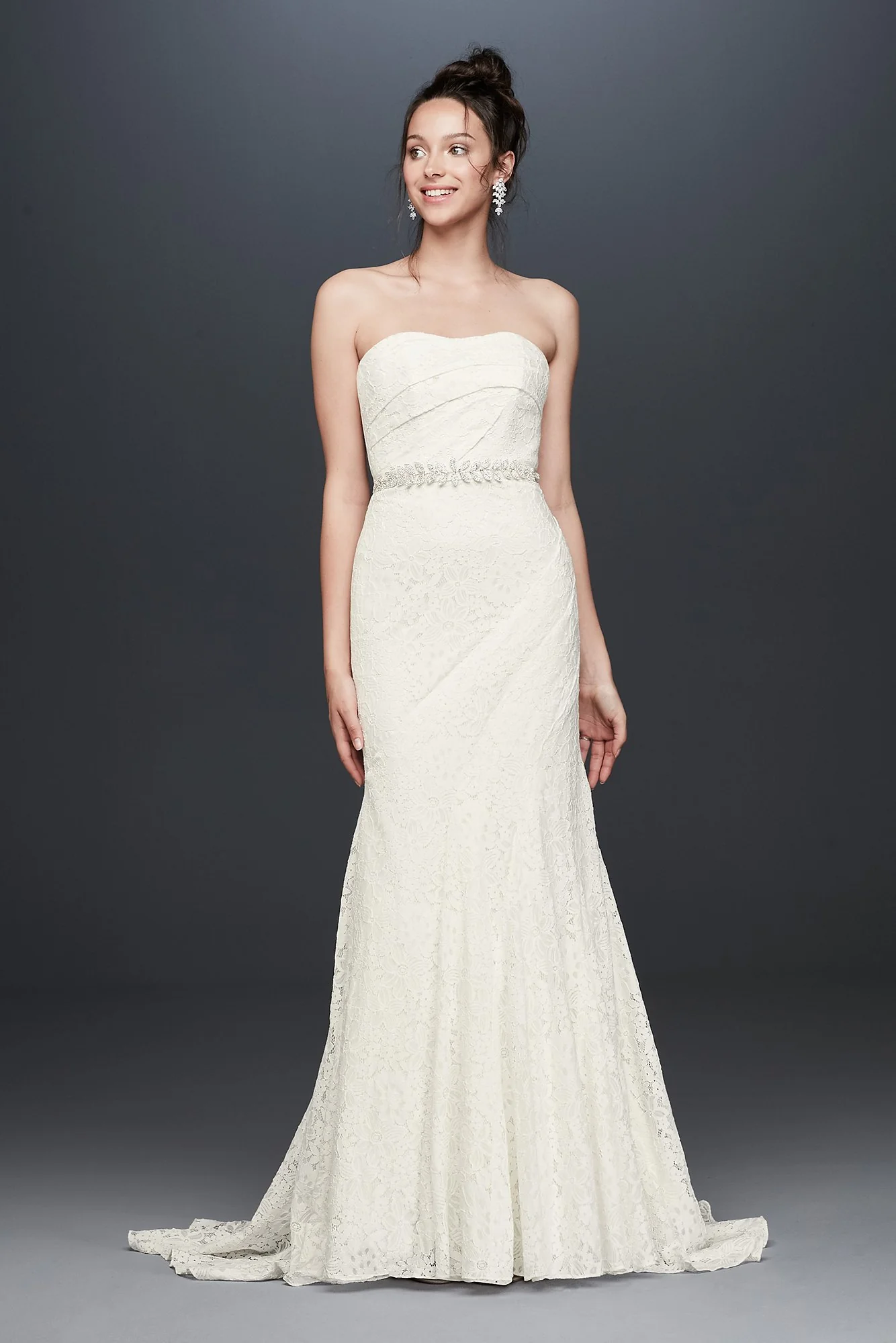 Strapless Floral Crochet Lace Seamed Wedding Dress
