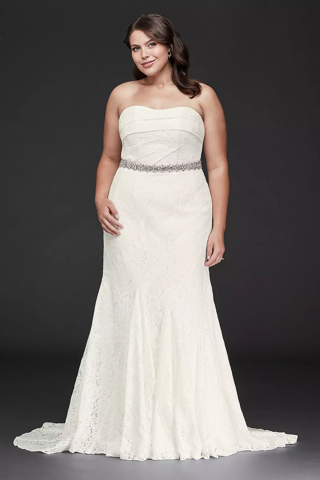 Strapless Floral Crochet Lace Seamed Wedding Dress - Image 15