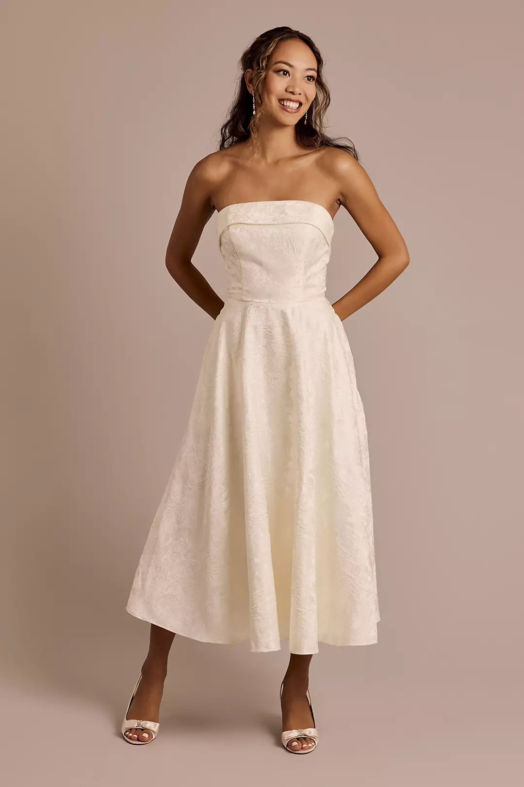 Strapless Floral Jacquard Tea-Length Dress - Image 7