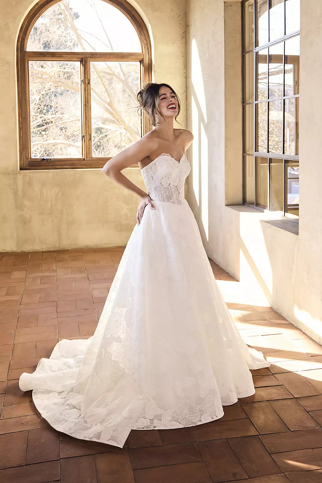Strapless Floral Organza Ball Gown Wedding Dress - Image 4