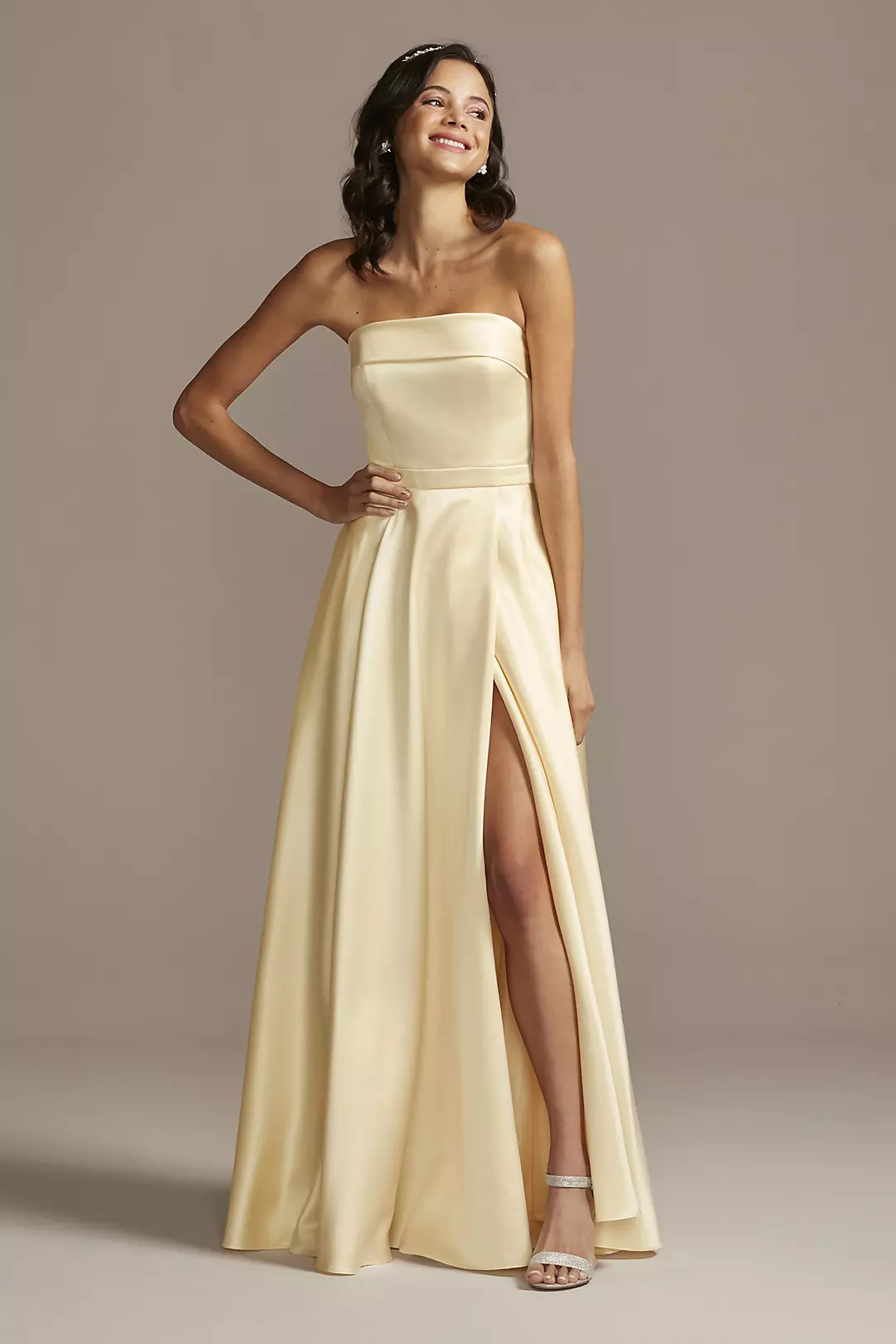 Strapless Satin Plus Size Gown with Skirt Slit - Image 6