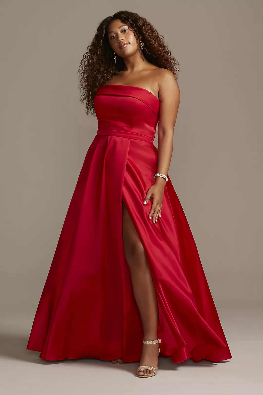 Strapless Satin Plus Size Gown with Skirt Slit - Image 7