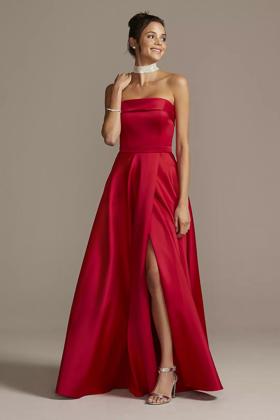 Strapless Satin Plus Size Gown with Skirt Slit - Image 9