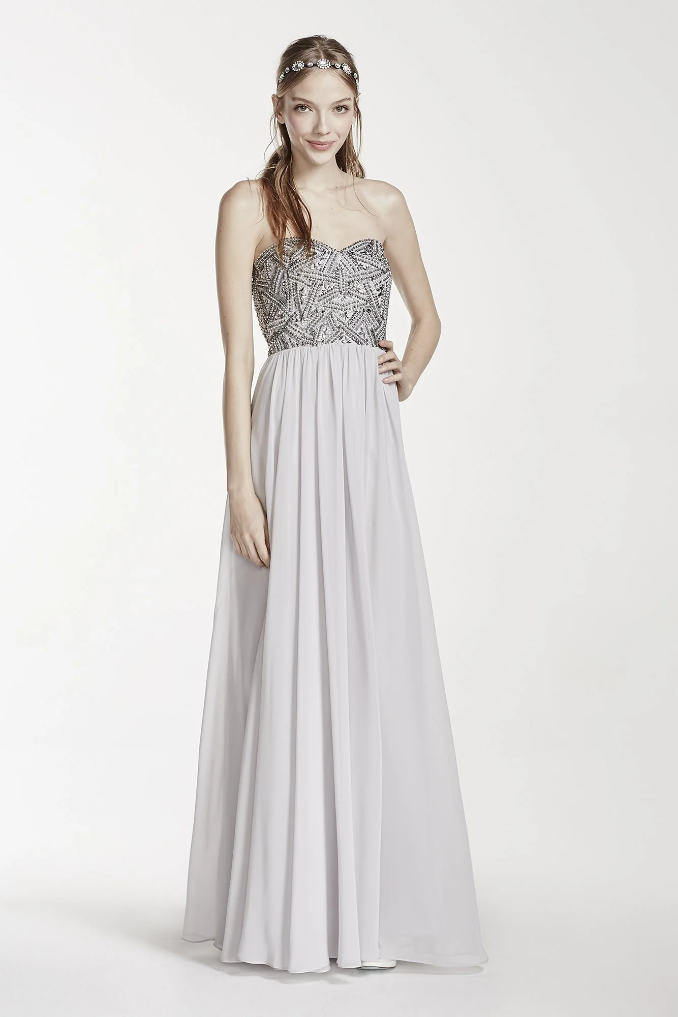 Strapless Geometric Beaded Prom Dress - Image 2