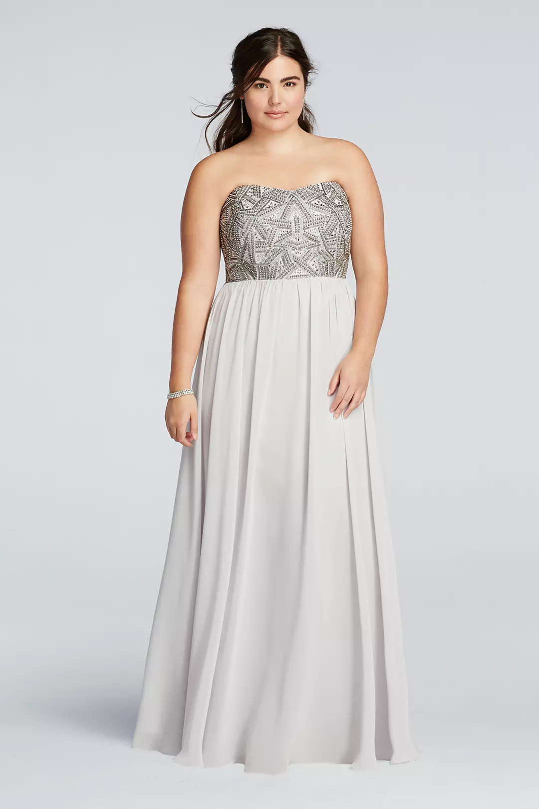 Strapless Geometric Beaded Prom Dress - Image 3