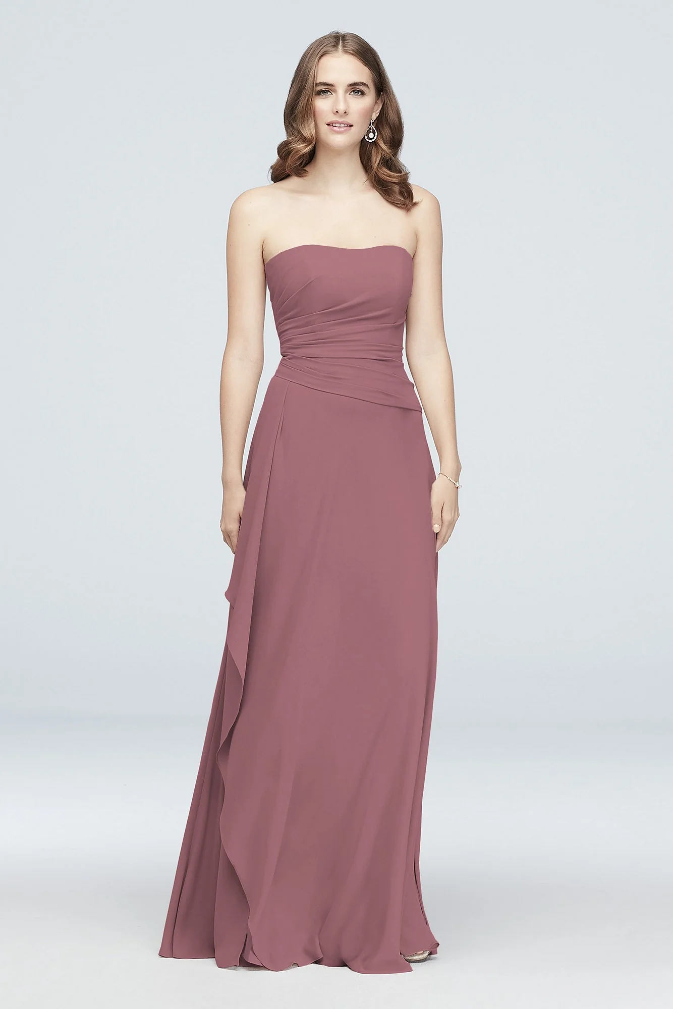 Strapless Georgette Cascade Bridesmaid Dress