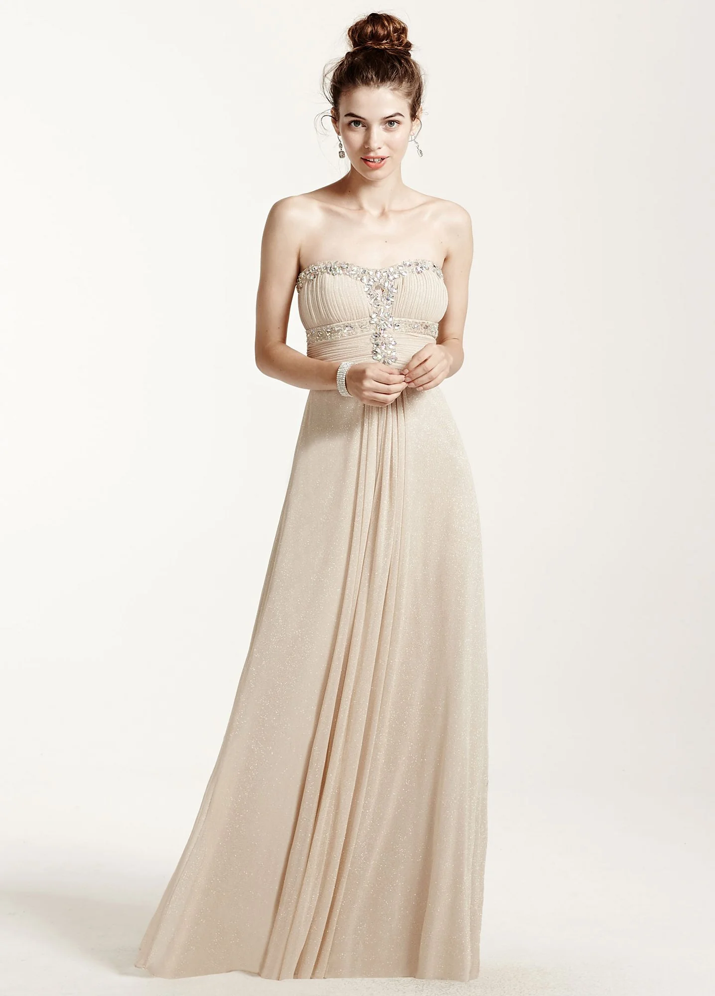 Strapless Glitter Jersey Dress with Shirred Bodice