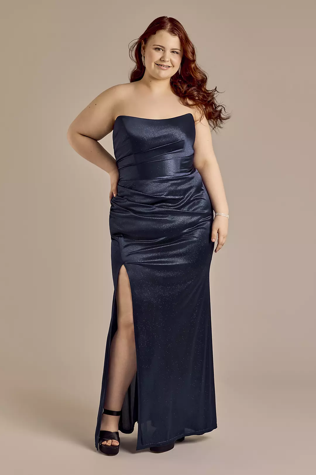 Strapless Glitter Knit Sheath Dress - Image 2