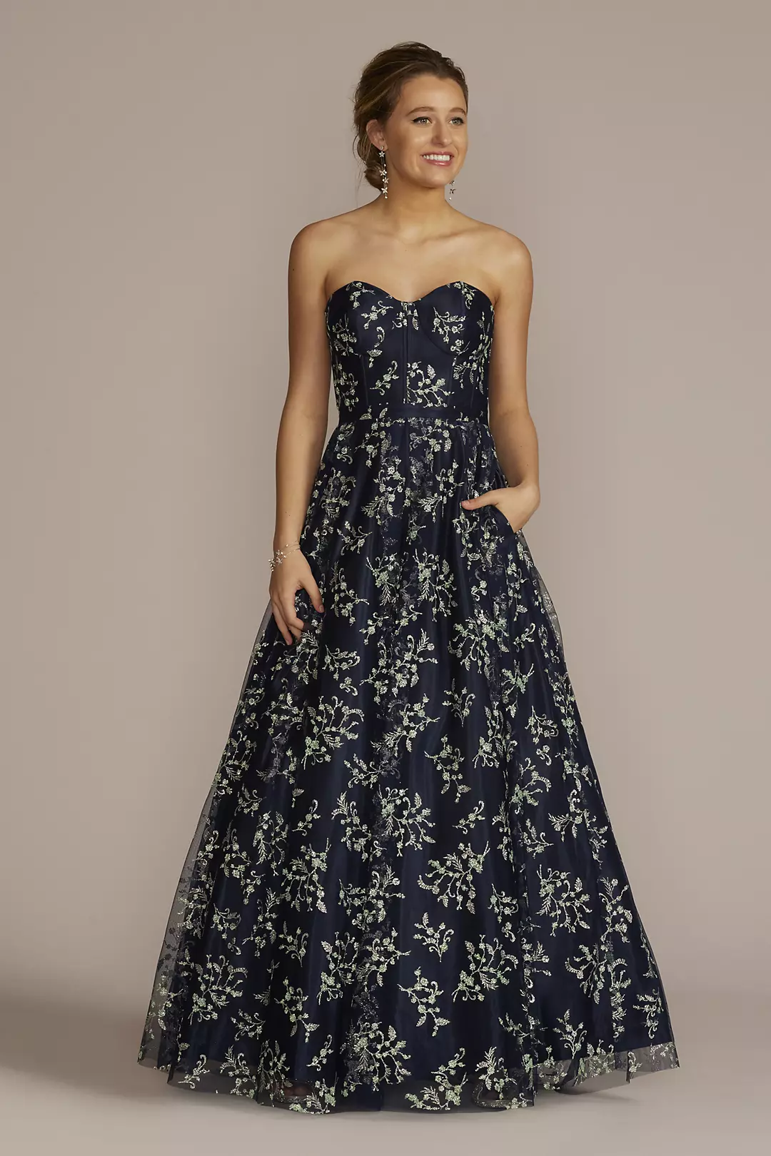 Strapless Glitter Mesh Ball Gown with Corset - Image 4