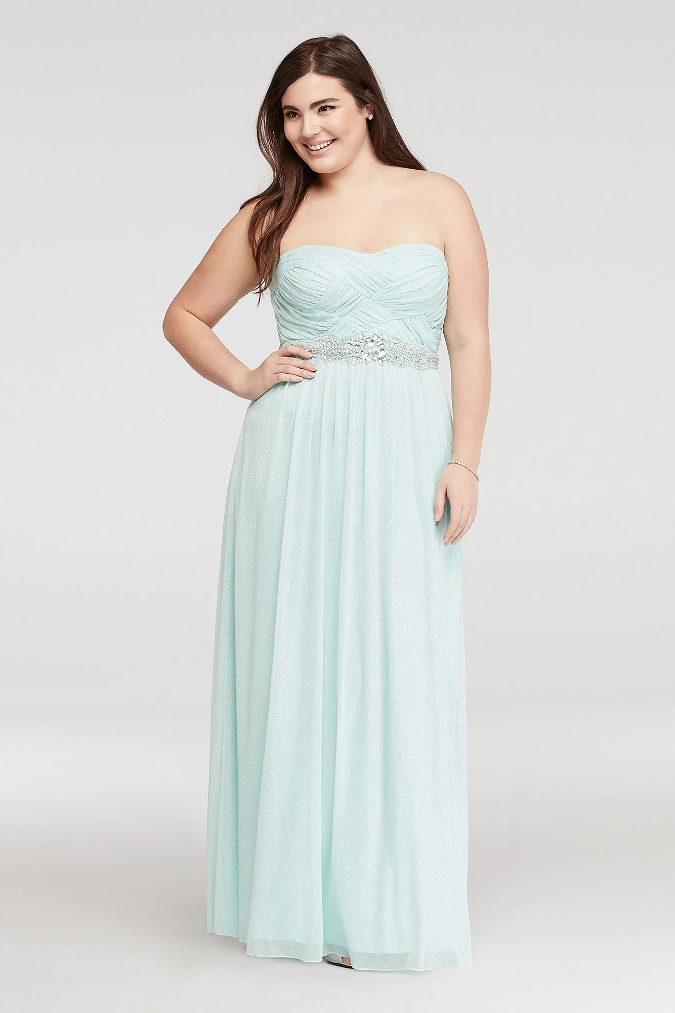 Strapless Glitter Prom Dress with Basket  Detail