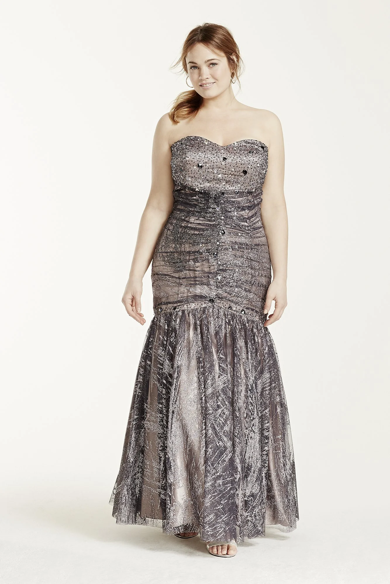 Strapless Glitter Tulle Plus Size Fit-Flare Dress - Image 2