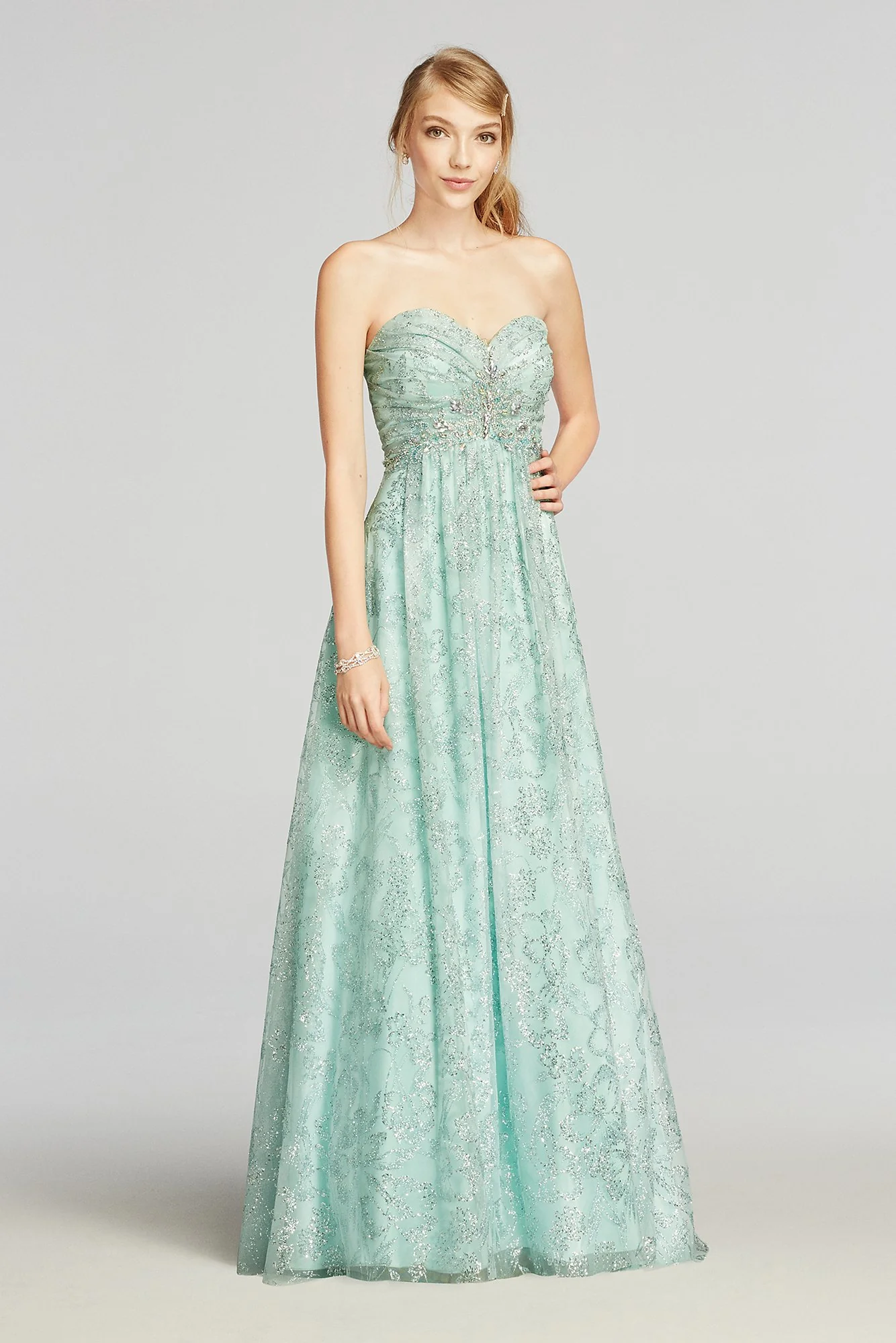 Strapless Glitter Tulle Prom Dress with Beading
