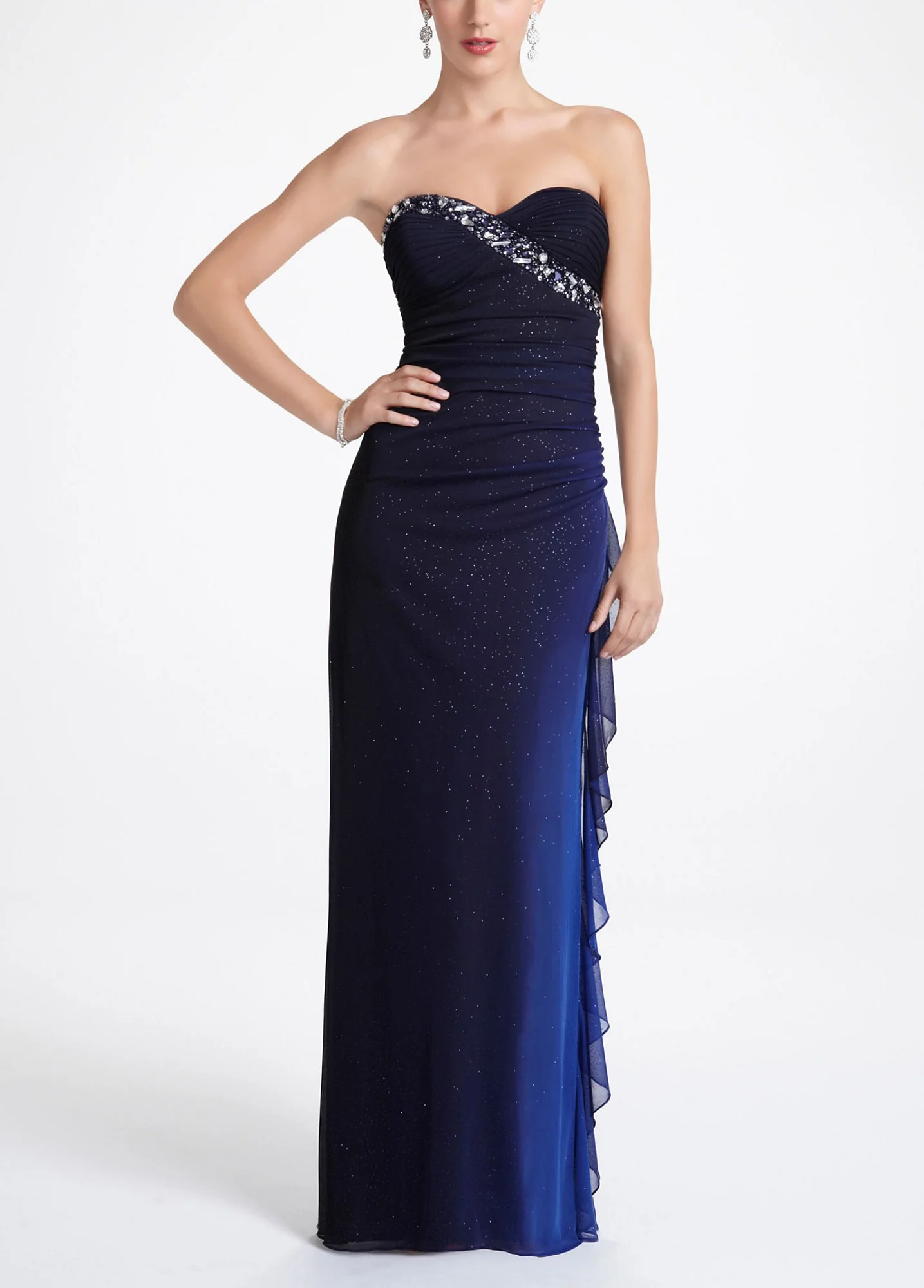 Strapless Heavily Beaded Ombre Prom Dress