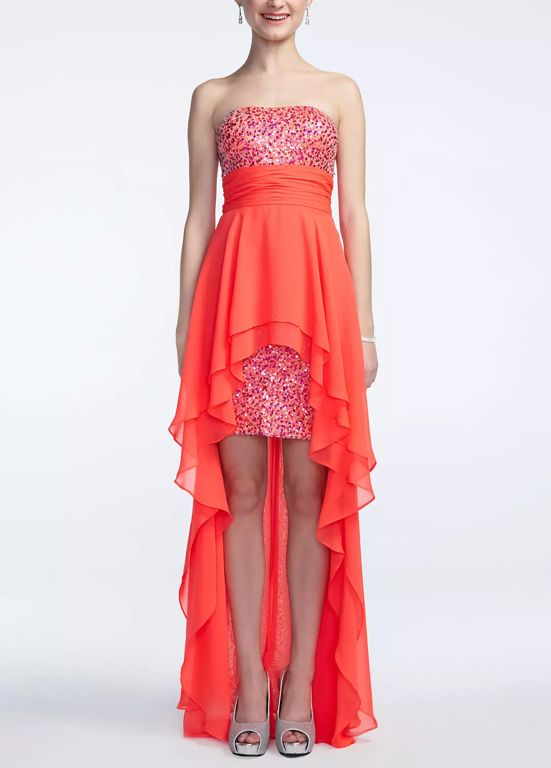 Strapless Highlow Dress with Sequin and Chiffon - Image 3